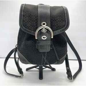 Coach Vintage Soho Black Signature C Pattern Canvas Backpack 9764 w Leather Trim